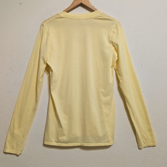 James Perse Women’s Yellow Long Sleeve Deep V-Neck Cotton T-Shirt Sz XLarge USA - Picture 4 of 4
